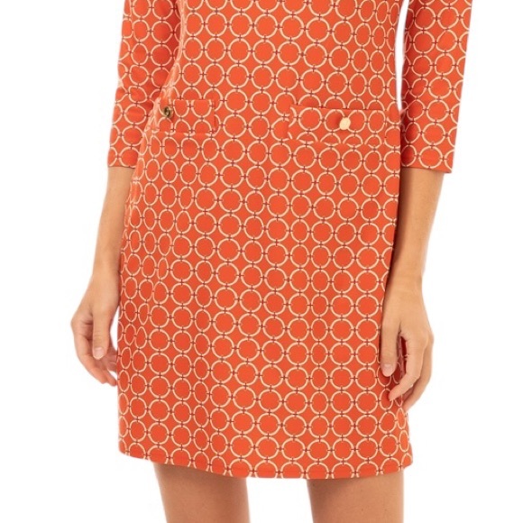 LN Jude Connally Sabine Geo Gircle Paprika Gold Button 3/4 Sleeve Mini Dress. XS - Picture 3 of 15